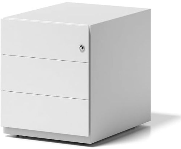 Rollcontainer Note™ mit Griffleiste, 3 Universalschubladen, Farbe verkehrsweiß