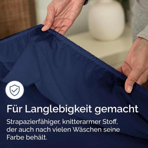 Spannbettlaken 120x200 cm - Extra Tiefes Spannbetttuch für Matratzen bis 40 cm (16") Höhe - Weiche Gebürstete Mikrofaser - Knitterfrei, Schrumpf- & Farbbeständig - Oeko-TEX - Marineblau Bettlaken Bild 6