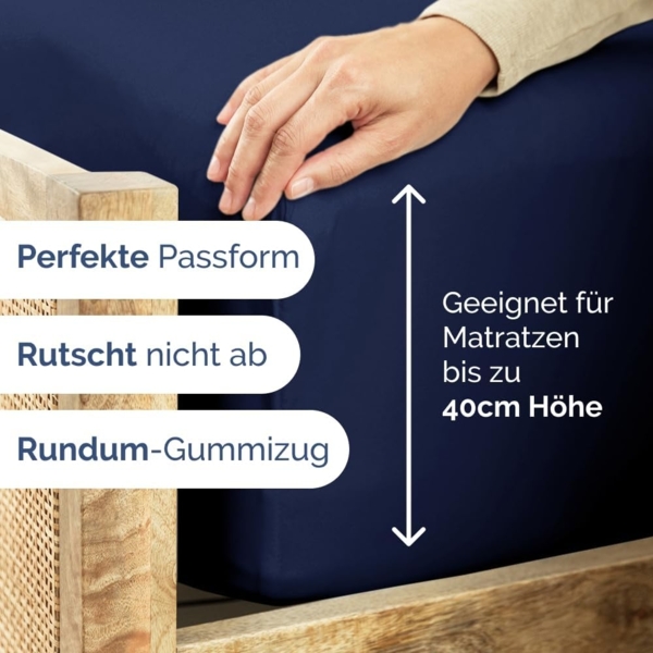 Spannbettlaken 120x200 cm - Extra Tiefes Spannbetttuch für Matratzen bis 40 cm (16") Höhe - Weiche Gebürstete Mikrofaser - Knitterfrei, Schrumpf- & Farbbeständig - Oeko-TEX - Marineblau Bettlaken Bild 3