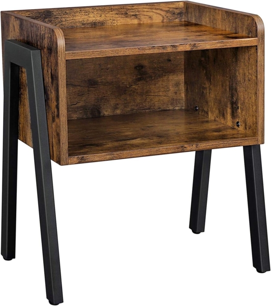 Vasagle Nachttisch, Nachtkommode, Beistelltisch im Industrie-Design, stapelbarer Nachtschrank mit offenem Fach, Retro, rustikale Holzoptik, Akzentmöbel mit Metallbeinen, stabil, Vintage von Songmics LET54X