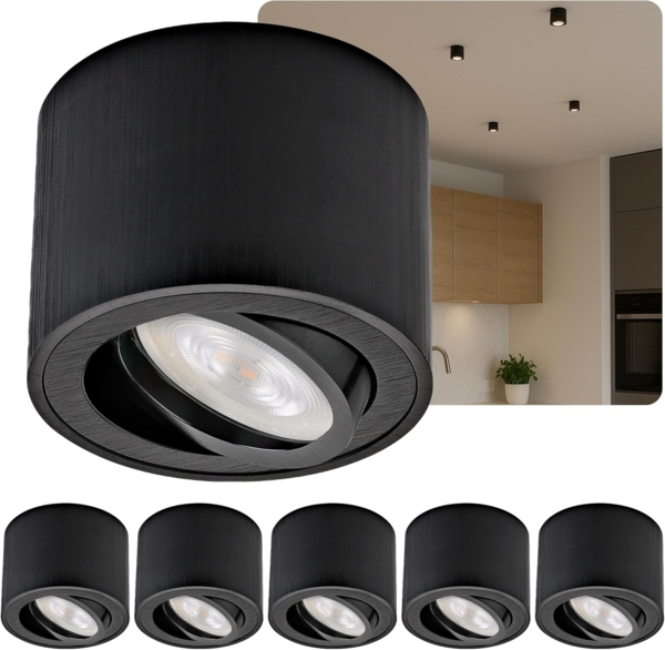 Sweet LED LED Aufbaustrahler 6er Set flache LED Aufbauspots - rund & schwenkbar, 5 W, 230V, LED wechselbar, Warmweiß, LED Deckenlampe, Deckenspot, Deckenstrahler