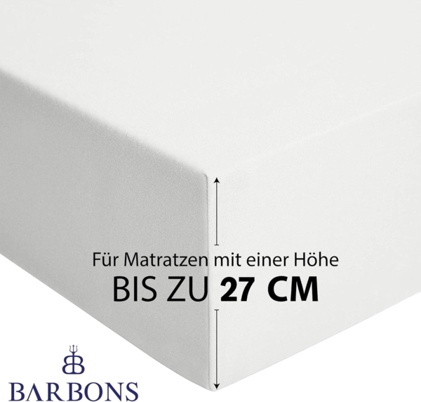BARBONS Spannbettlaken 120x200 cm - 100% Baumwolle Spannbetttuch Oeko-TEX Zertifiziert Bettlaken Jersey Bettwaren und Bettbezug für Boxspringbett und Dicke Matratzen bis 27 cm - Weiss 120x200 Bild 3
