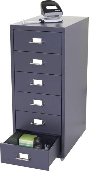 Rollcontainer Boston T851, Schubladenschrank Stahlschrank, 69x28x41cm 6 Schubladen ~ dunkelgrau