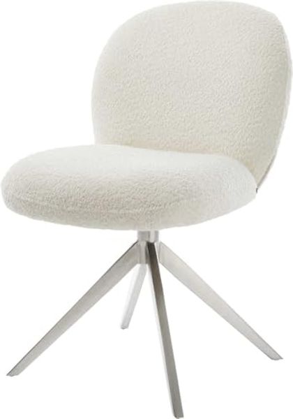 Drehstuhl Nube-Flex Bouclé Weiß Kreuzgestell breit Edelstahl 360° drehbar Wippfunktion Taschenfederkern
