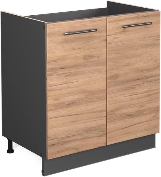 Vicco Küchenschrank Küchenmöbel Küchenzeile Fame-Line modern Küche Einbauküche Blende Unterschrank Hochschrank Hängeschrank (Anthrazit-Goldkraft, Spülenunterschrank 80 cm)