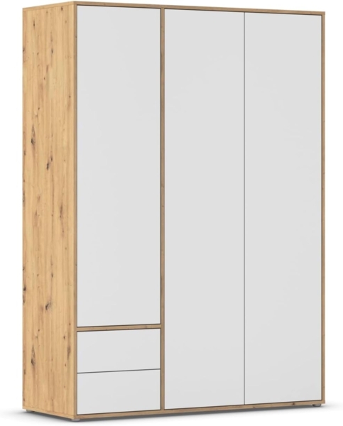 Rauch Möbel Nabila, Drehtürenschrank, Kleiderschrank, Kleiderschränke, Garderobe, 3-türig, 2 Schubladen, Push-to-Open, Farbe Weiß/Eiche Artisan, Holz, 140 x 194 x 53 cm