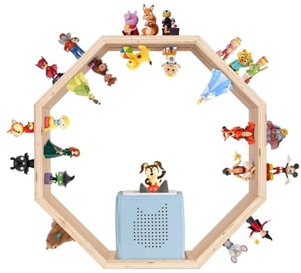 Todeco Tonie-Regal für Toniebox und Toniefiguren, Magnetische Aufbewahrung für 60-70 Tonie, Wandregal und Schreibtischregal, Kinderregal aus Holz für Mädchen & Jungen, Achteck