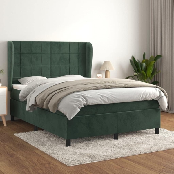vidaXL Boxspringbett mit Matratze Dunkelgrün 140x190 cm Samt 3129210