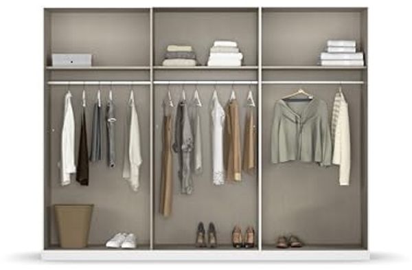 Rauch Möbel Alabama, Kleiderschrank, Garderobenschrank, 6-türig, Zubehör Basic, 3 Kleiderstangen, 3 Einlegeböden, Farbe Hochglanz Weiß/Eiche Artisan, Holz, Griff Grau metallic, 271 x 210 x 54 cm Bild 6