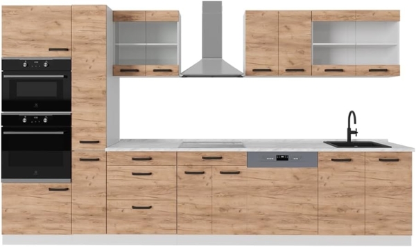 Küchenzeile R-Line Goldkraft Eiche/Weiß 350 cm ohne Arbeitsplatte Vicco