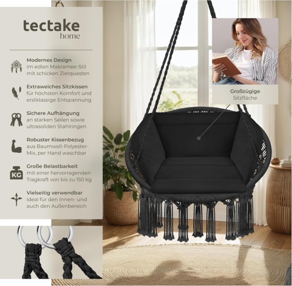 tectake Hängesessel Grazia, mit Sitz- und Rückenpolster Bild 2