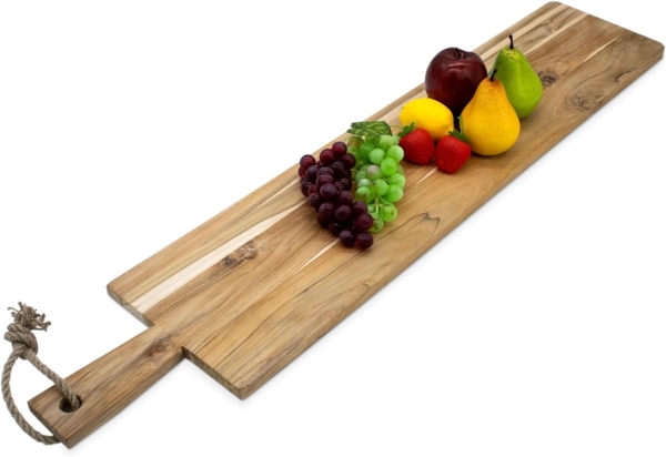 Spetebo Servierplatte XXL Teak Servierbrett, Holz, (Anzahl, 1-tlg, lebensmittelechte Servierplatte), mit Griff