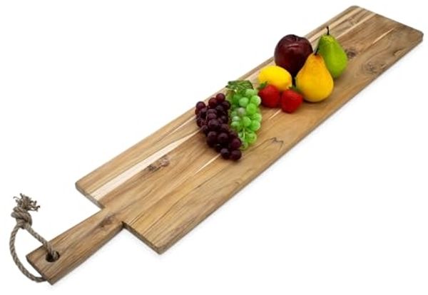 Spetebo Servierplatte XXL Teak Servierbrett, Holz, (Anzahl, 1-tlg, lebensmittelechte Servierplatte), mit Griff