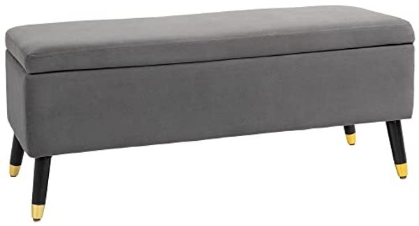 HOMCOM Sitzbank, Polsterbank mit Stauraum, Truhenbank, Metall, Schaumstoff, Kautschukholz, Kohlegrau, 110 x 43 x 45 cm