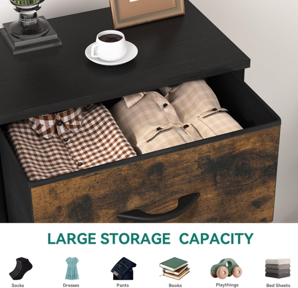 YITAHOME Kommode,Kommode mit 4 Schubladen,Schrank,Stoffschubladen mit Griffen,Metallgestell,Dauerhaft,Rustikal Braun Bild 5