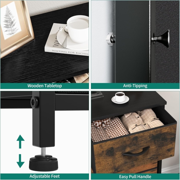 YITAHOME Kommode,Kommode mit 4 Schubladen,Schrank,Stoffschubladen mit Griffen,Metallgestell,Dauerhaft,Rustikal Braun Bild 6
