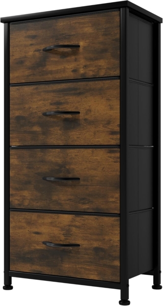 YITAHOME Kommode,Kommode mit 4 Schubladen,Schrank,Stoffschubladen mit Griffen,Metallgestell,Dauerhaft,Rustikal Braun Bild 1
