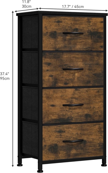 YITAHOME Kommode,Kommode mit 4 Schubladen,Schrank,Stoffschubladen mit Griffen,Metallgestell,Dauerhaft,Rustikal Braun Bild 3