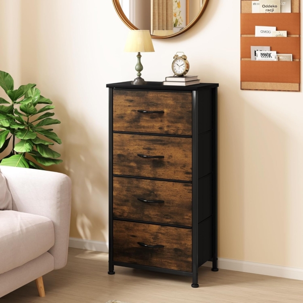YITAHOME Kommode,Kommode mit 4 Schubladen,Schrank,Stoffschubladen mit Griffen,Metallgestell,Dauerhaft,Rustikal Braun Bild 2