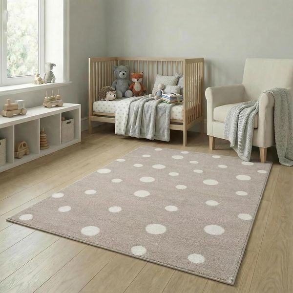 Jimri Kinderteppich DOTS l Pünktchen Gepunktet l Öko-Tex Siegel | Farbe: Beige Blau Rosa | Kinderzimmer/Jugendzimmer (Beige, 120x170 cm)