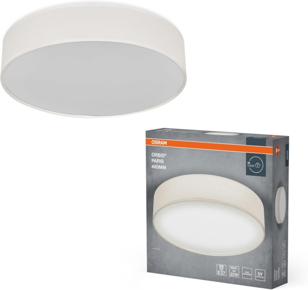 Osram ORBIS PARIS Deckenleuchte 480mm, beige, 3XE27-Sockel, kann mit smarter Lampe bestückt werden, hochwertiges, modernes Design, mit Stoffschirm, geeignet für Innenräume, rund, IP20 Schutzklasse Bild 1