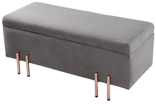 Sitztruhe Dals Samt 118x40x42 cm Grau [en. casa] Bild 5