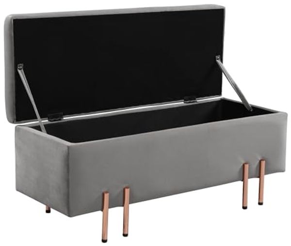 Sitztruhe Dals Samt 118x40x42 cm Grau [en. casa] Bild 6