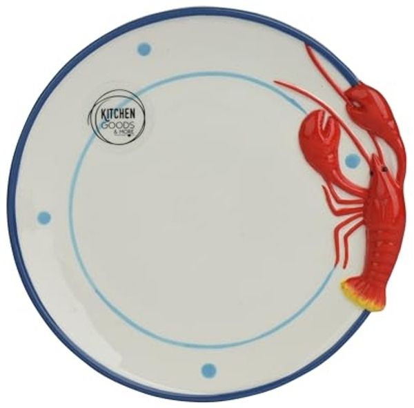 Decoris season decorations Teller, Teller Keramik 16x2 cm mit Hummer Motiv Weiß Rot Blau