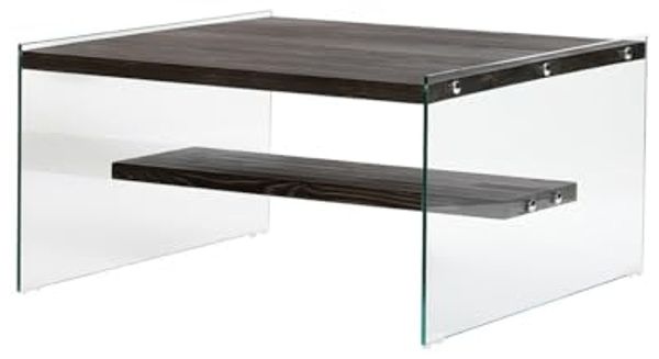 Modern Coffee Table, 75 x 40 x 75 cm, 100% Tempered Glass & Pine Solid Wood Frame, Anthracite Color | Stylish Industrial Design, Disassembled Bild 7