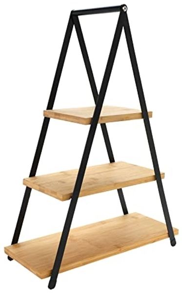 Spetebo Etagere XXL Servier Etagere mit 3 Etagen - 53 x 36 cm, Metall, Holz, (Stück, 1-tlg, Servierständer), Servierständer aus Bambus Holz mit Metall Gestell