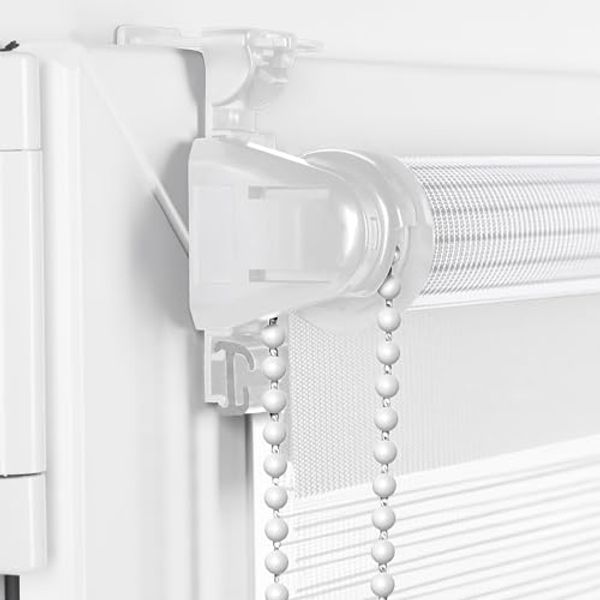 Doppelrollo Klemmfix ohne Bohren 120x210 cm Weiß Duo Rollo Klemmrollo Sonnenschutzrollo Fensterrollo für Fenster & Türen Zebrarollo Seitenzugrollo Bild 2