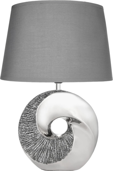 BRUBAKER Nachttischlampe Tischlampe Stein Ring Silber, ohne Leuchtmittel, Moderne Tischleuchte mit Keramikfuß, Höhe 42,5 cm