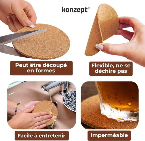 KONZEPT Getränkeuntersetzer Untersetzer Gläser Korkuntersetzer Rund, Glas Untersetzer-Set, 10cm, Zubehör für Glas, Becher, Packung, 12-tlg, Korkuntersetzer, Rund Bild 6