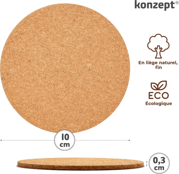 KONZEPT Getränkeuntersetzer Untersetzer Gläser Korkuntersetzer Rund, Glas Untersetzer-Set, 10cm, Zubehör für Glas, Becher, Packung, 12-tlg, Korkuntersetzer, Rund Bild 2