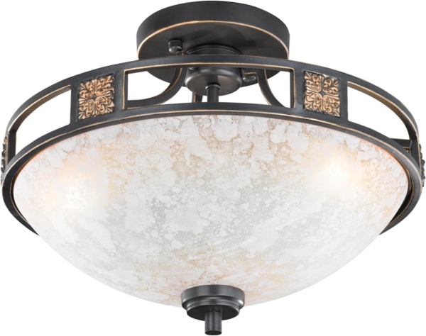 Rustikale LED Deckenleuchte Rostoptik mit Glasschirm Alabasterfarben Ø 42cm