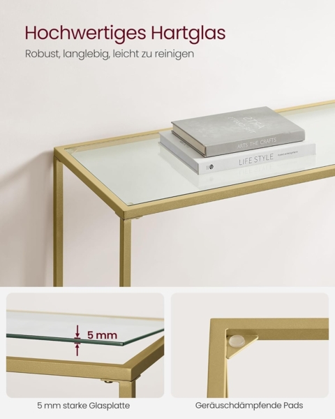 Vasagle Konsolentisch, verstellbare Füße, Hartglas/Metall Goldfarben, 100 x 35 x 80 cm Bild 5
