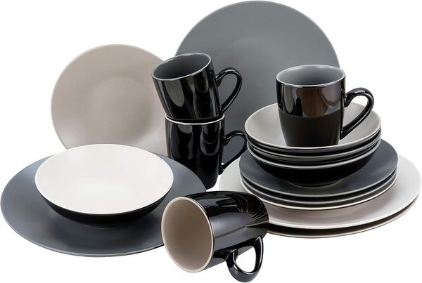 CreaTable 22457 Kombiservice Very Cool für 4 Personen, Steinzeug, anthrazit (1 Set, 16-teilig)