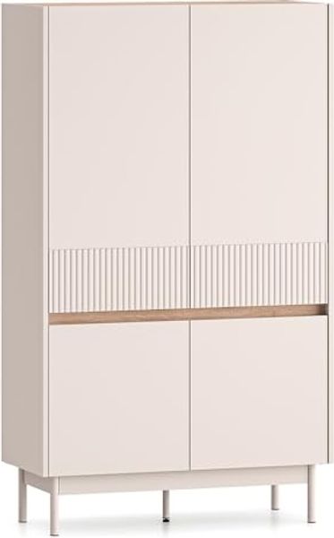Lomadox Highboard DINAR-131, kaschmir matt Eiche Dekor 92 cm breit Metallfüße grifflos Softlose