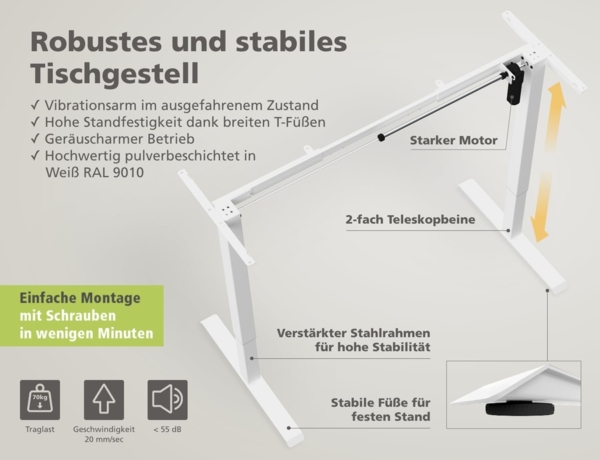 HighDesk SMART Höhenverstellbarer Schreibtisch (Weiß + Ahorn I 120x70 cm) - Elektrischer Sitz- & Stehtisch mit Tischplatte - Stehschreibtisch Elektrisch Höhenverstellbar - von Krieg Bild 4