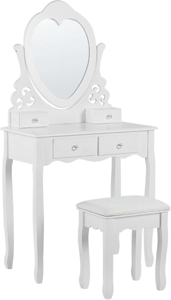 Schminktisch mit Herz-Spiegel Hocker 4 Schubladen weiß DIVA