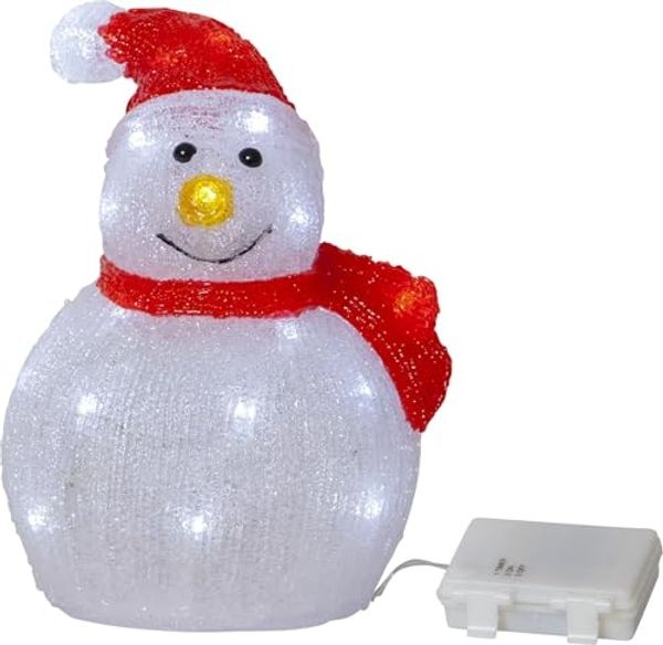 LED Leuchte Crystalo Schneemann Timer H 25cm weiß-rot