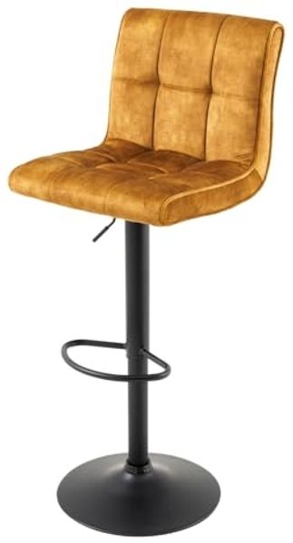 riess-ambiente Barhocker MODENA senfgelb/schwarz - Samt, Metall, 360° drehbar, höhenverstellbar (Einzelartikel, 1 St), gepolsterter Sitzhocker mit Tulpenfuß & Fußablage - ideal für Küche