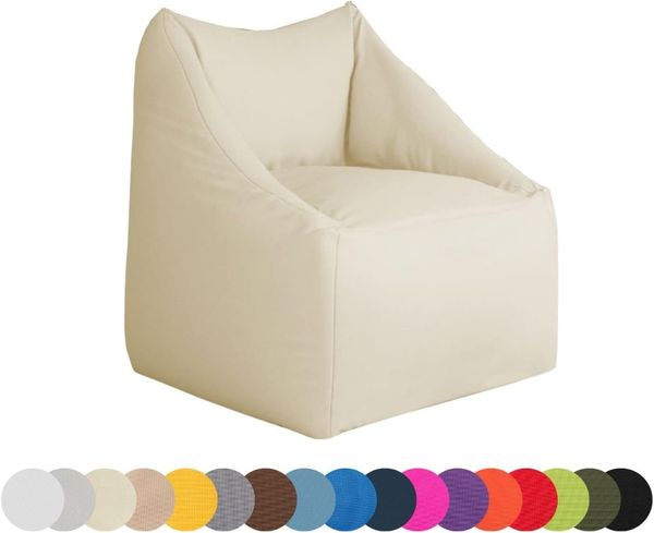chilly pilley Mini Sitzsack Sitzkissen Wasserdicht Bodenkissen Sessel Gartenkissen Kissen Lounge mit Rückenlehne Sitz (Cremefarbig)
