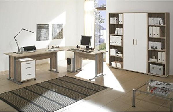 5-tlg. Büromöbel Office Line Smart in Eiche Sonoma Weiß
