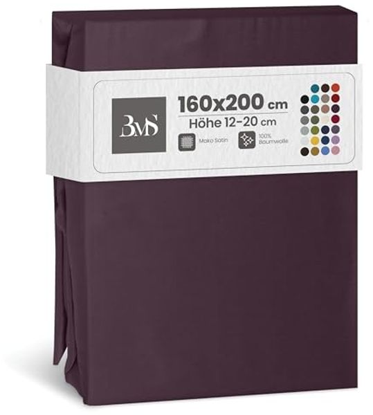 Bettwaesche-mit-Stil Mako-Satin Spannbettlaken brombeer 160x200cm
