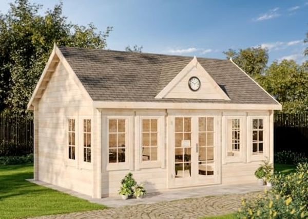 Alpholz Gartenhaus CLOCKHOUSE® XL Gartenhaus aus Holz Holzhaus mit 44 mm Wandstärke Blockbohlenhaus mit Montagematerial