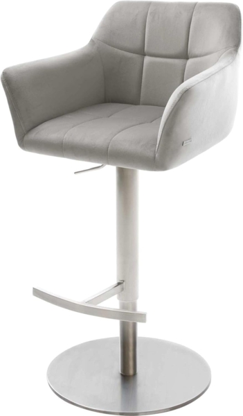 Delife Barstuhl Yulo-Flex Drehfuß höhenverstellbar Metall	, Grau, Samt, Silber
