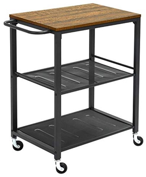 Mondeer Servierwagen, Küchenwagen auf 3 Ebenen und 4 Rollen, Handlauf Design Küchenregal für Küche und Wohnzimmer, 60 x 40 x 76,5 cm, Vintage Industriestil
