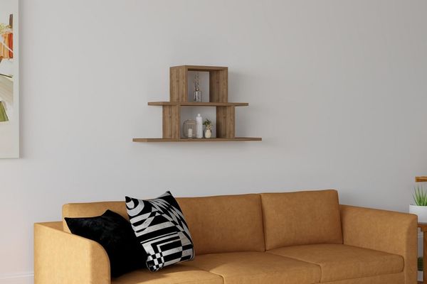 Hanah Home Scandinavian Wall Shelf, Walnut Color, 80 x 44.6 x 19.6 cm | 100% Melamine Coated Particle Board, 18 mm Thick | Stylish & Functional Storage Solution