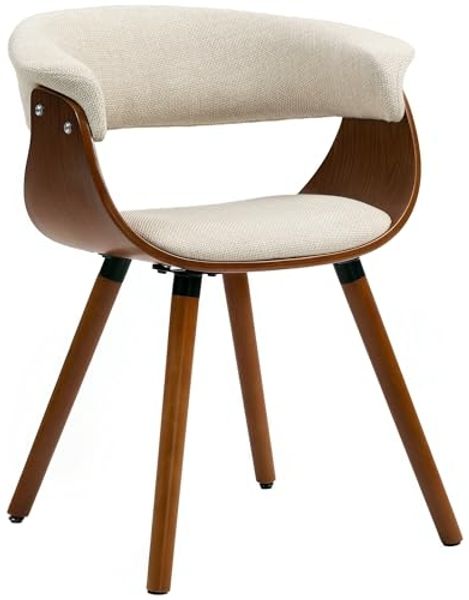 HOMCOM Esszimmerstuhl gepolsterter Küchenstuhl mit geschwungener Rückenlehne (Beinen aus Buchenholz, 1 St), für Esszimmer, Wohnzimmer, Beige